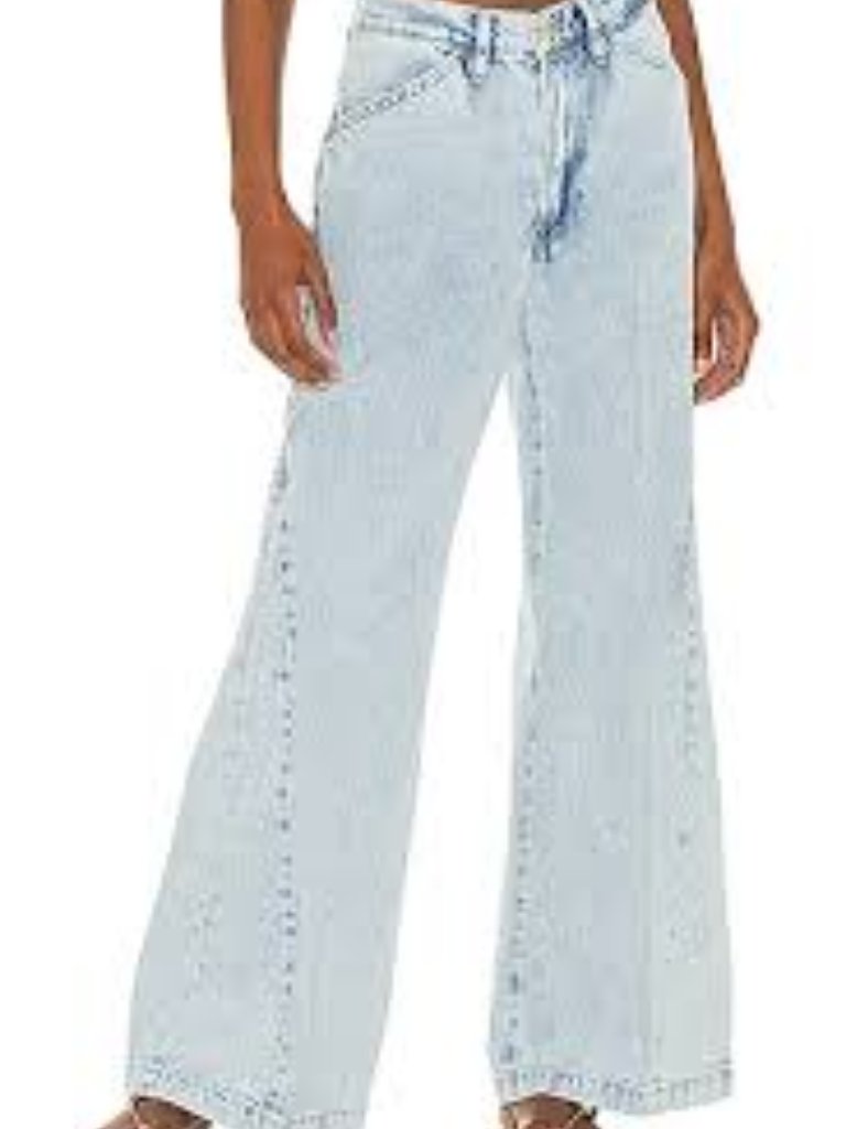 Frame Le Baggy Palazzo Jeans Cotton Wide Leg High Rise Flare Denim Pant Blue 28